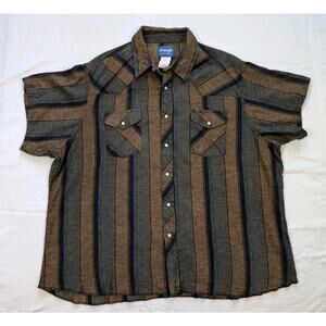 Wrangler Men's Tri Colored Striped Pearl Snap Short Sleeve Flannel Shirt 3XL